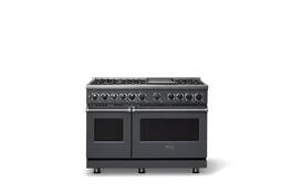 Viking - 48 in. Wide 6 Burner 7-Series Dual Fuel Self-Clean Range with Griddle - Cast Black