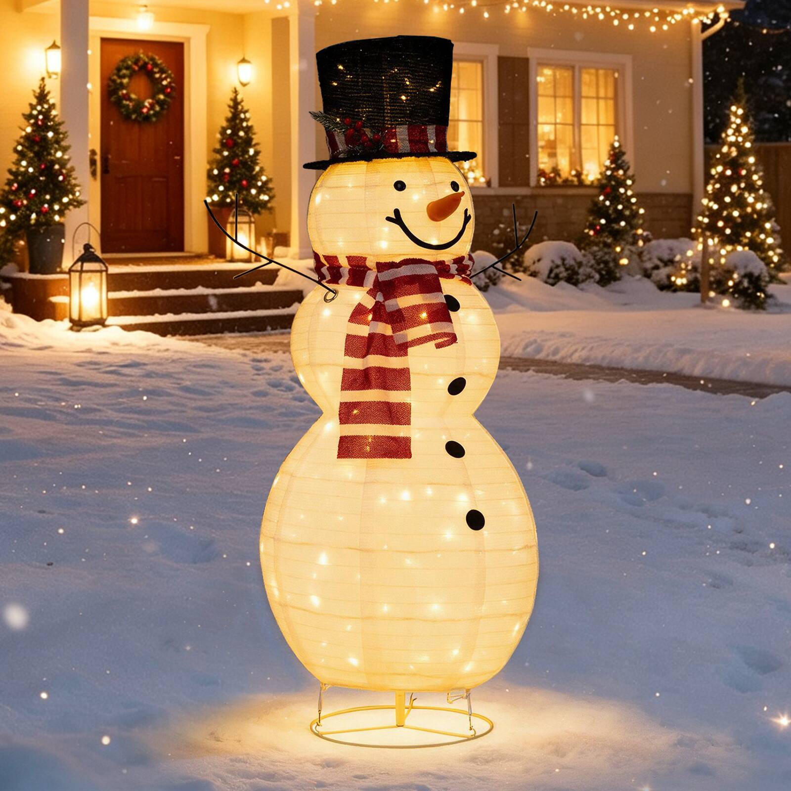 Alt View 3. Costway - Costway 4.2 FT Lighted Christmas Snowman with Top Hat Branch Arms LED Lights Striped Scarf - White.