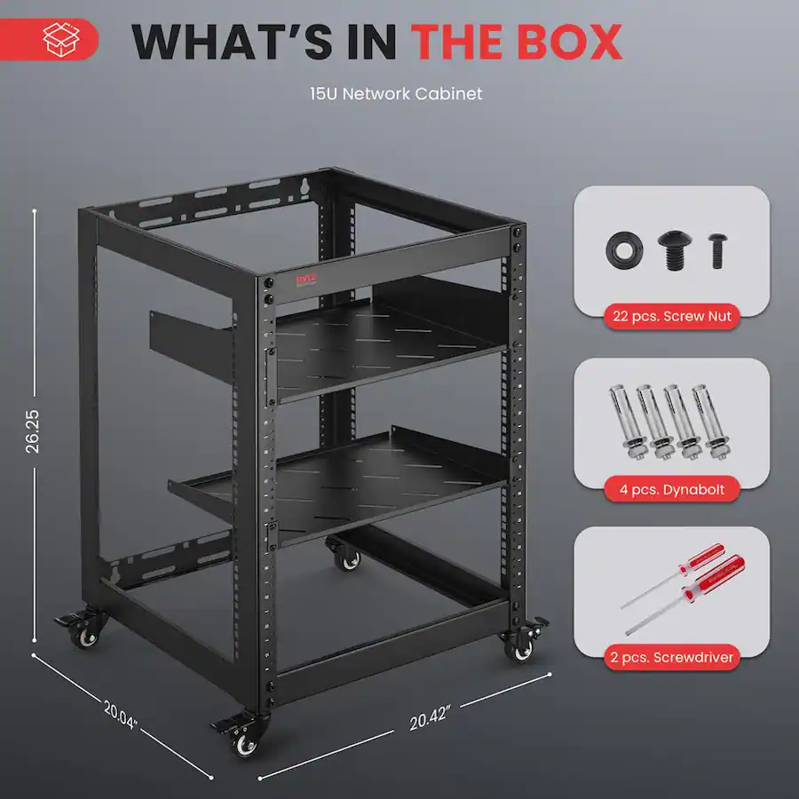 Openserver Case Rack Mountable Pyle 15U Server Rack Network Cabinet Open Frame Rack, Wall Mountable ...