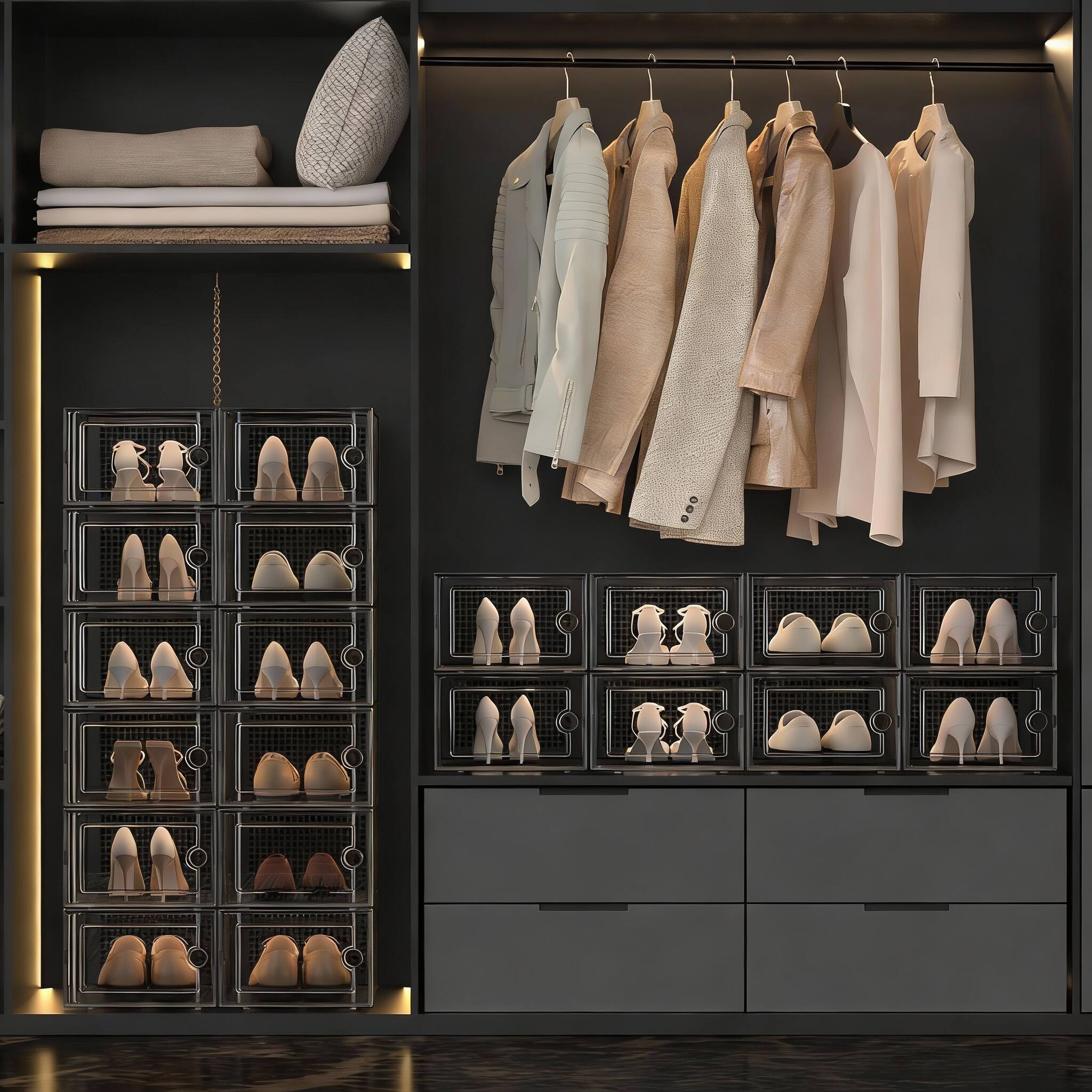 Alt View 2. Frangdom - ABS Stackable Shoe Box 12-Pack Ventilated Dustproof - BROWN.