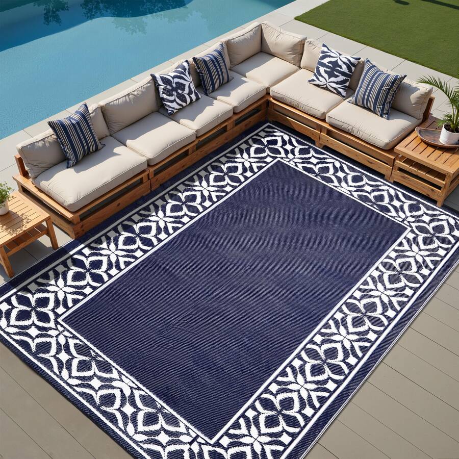 Reds Spade Outdoor Plastic Straw Rug Navy Large Outside Waterproof ...