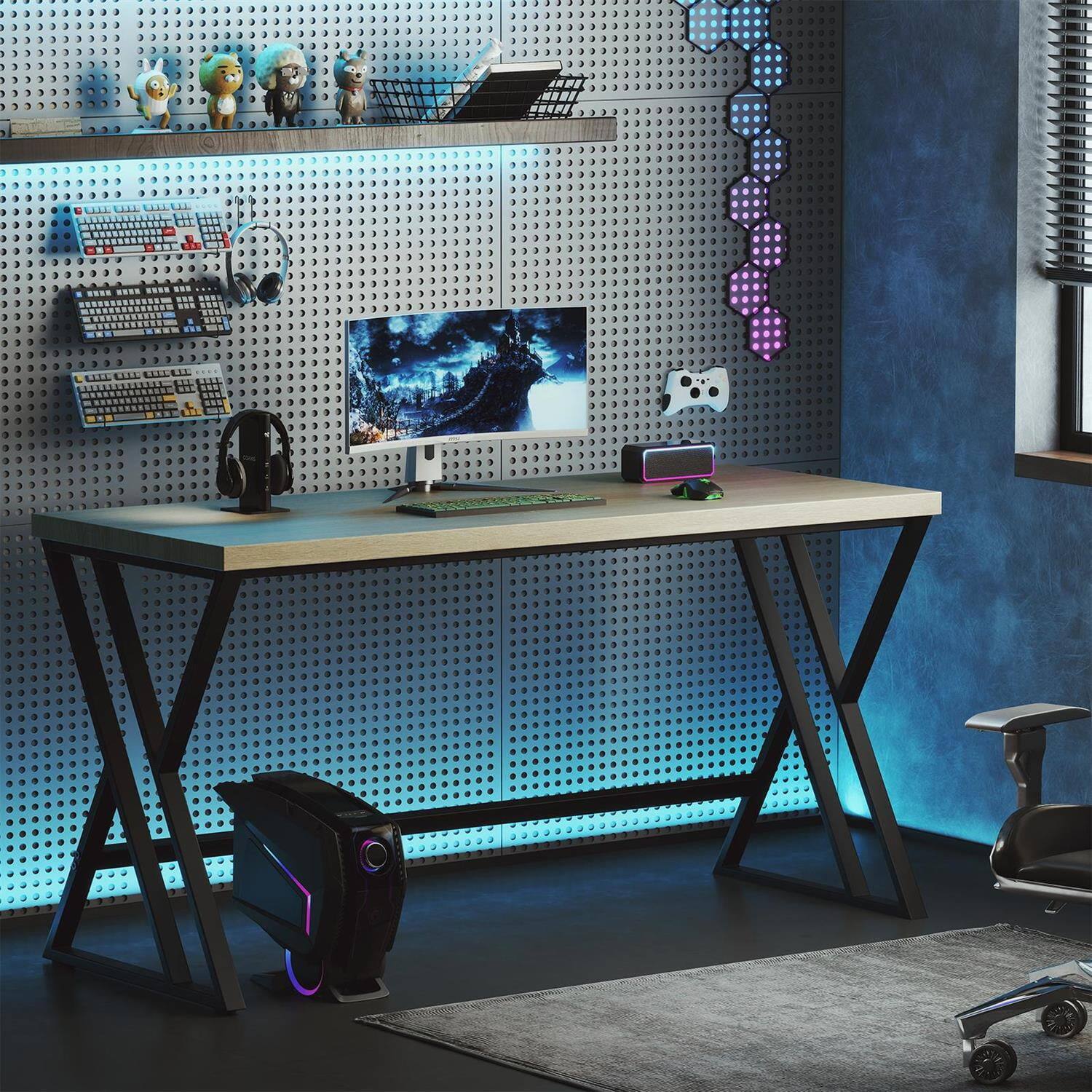 Alt View 1. Pefilos - 59 Inch Computer Desk - Waterproof Surface 210LBS Capacity, Heavy-Duty Metal Frame Crossbar, Gray - Gray.