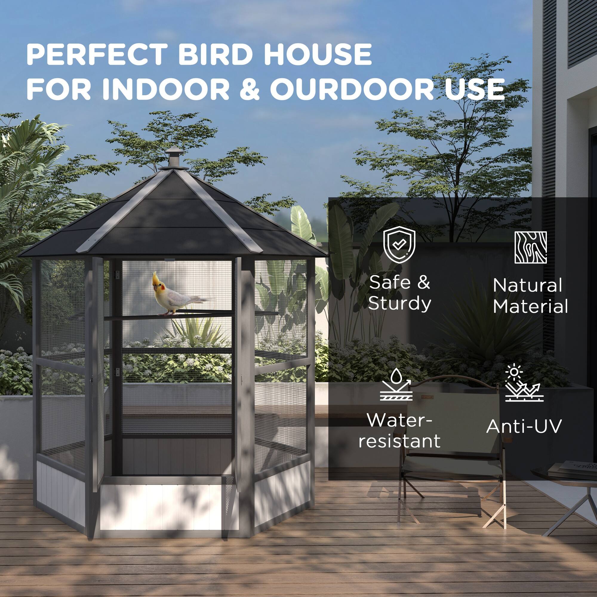 PERFECT BIRD HOUSE  
FOR INDOOR & OUTDOOR USE  

- Safe & Sturdy  
- Natural Material  
- Water-resistant  
- Anti-UV