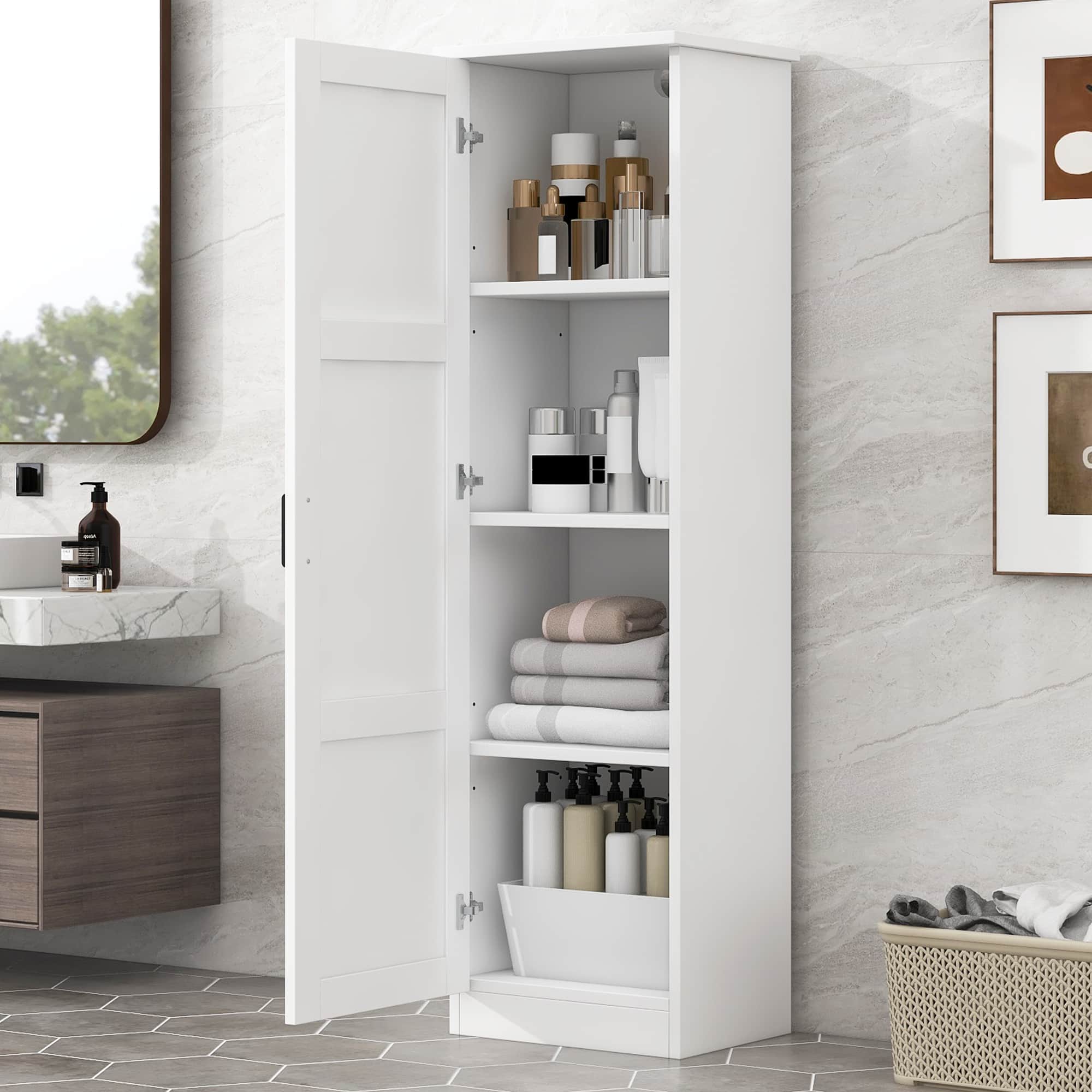 Loheer - Bathroom Storage Cabinet Freestanding Single Door Organizer with Adjustable Shelves for Office MDF - White price history on PriceWatchPro