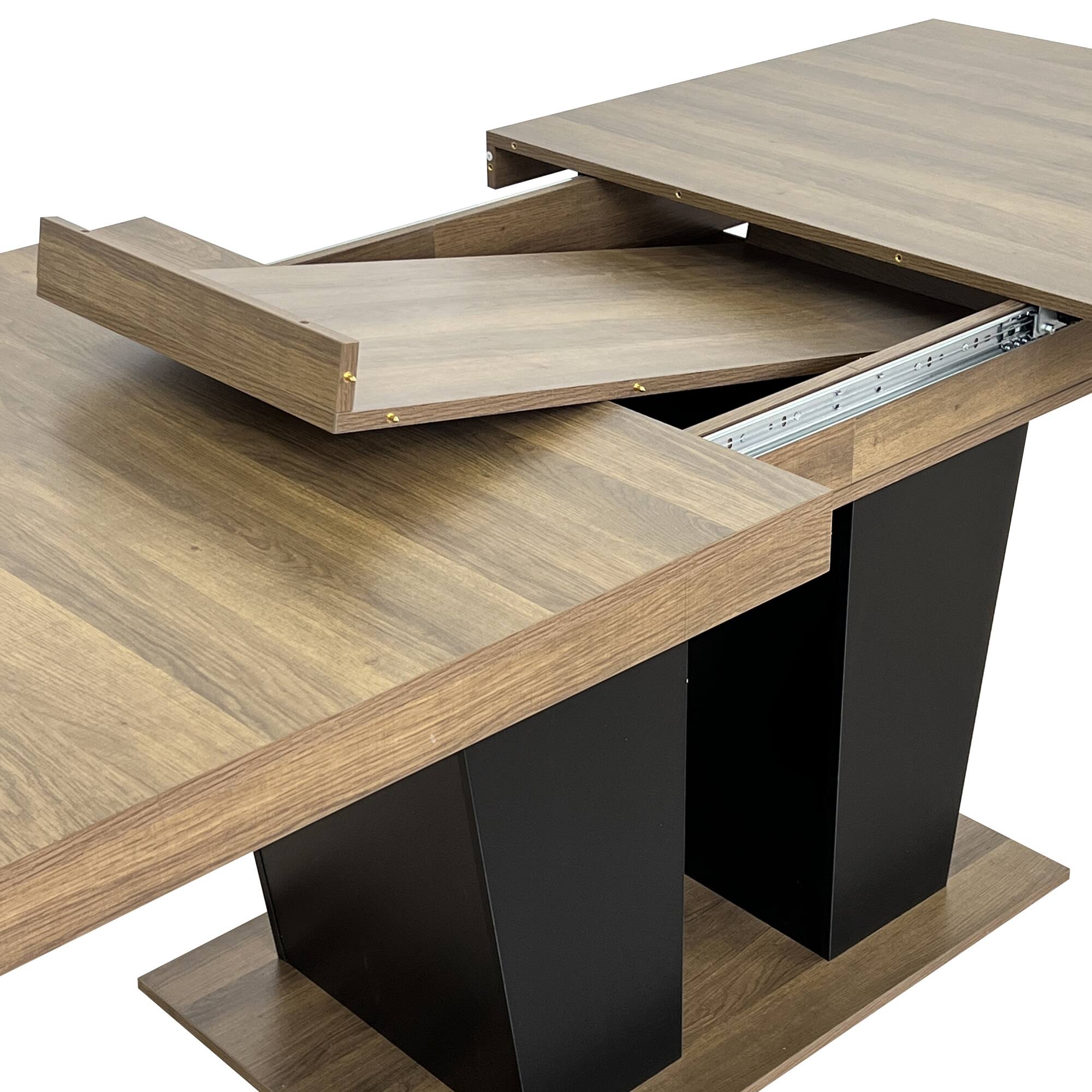 Alt View 7. Tiramisubest - Extendable Dining Table for 4-10 People, Large Rectangle Dining Table with Black Double Sturdy Pedestal Base - Beige+Brown.