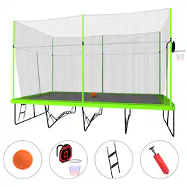 LOVMOR - 10 FT x 17 FT Trampoline with Basketball Hoop and Ladder Recreational Trampoline for Adults