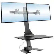 Front. Mount-It! - Electric Sit-Stand Desk Converter with Dual Monitor Mount & Full Motion Adjustability for Ergonomic Workstations, Black - Black.