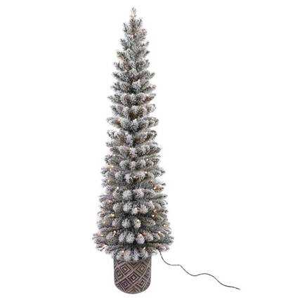 Front. Celebrations - Celebrations 5 ft. Slim LED 100 ct Flocked Diamond Potted Color Changing Entrance Tree - Green.
