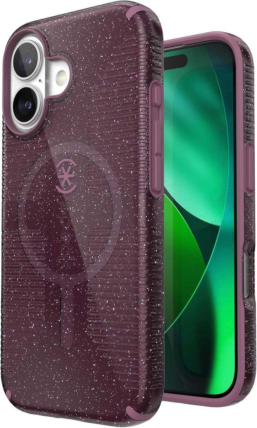 Alt View 5. Speck - CANDYSHELL Grip +MS Case for iPhone 17 - Slim Protective Grip | Drop Protection | MagSafe Compatible - Plumberry Glitter.