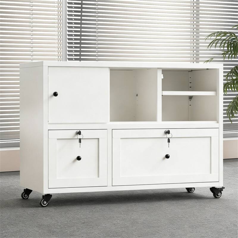 Alt View 1. HTUTWOO - 2-Drawer Metal Filing Cabinet with Lock - 28"H Lateral Storage, Rolling with Anti-Tip Kit, Full-Extension Quiet Slides - White.