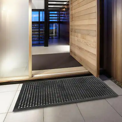 Front. Winado - Heavy-Duty 36"x60" Hexagon Drainage Non-Slip Rubber Floor Mat Anti-Fatigue Mat for Kitchen Bar Restaurant Indoor Outdoor - Black.