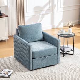 GOODSILO - Upholstered Swivel Armchair with Hidden Storage and Tufted Armrests for Living Room and Bedroom - Blue