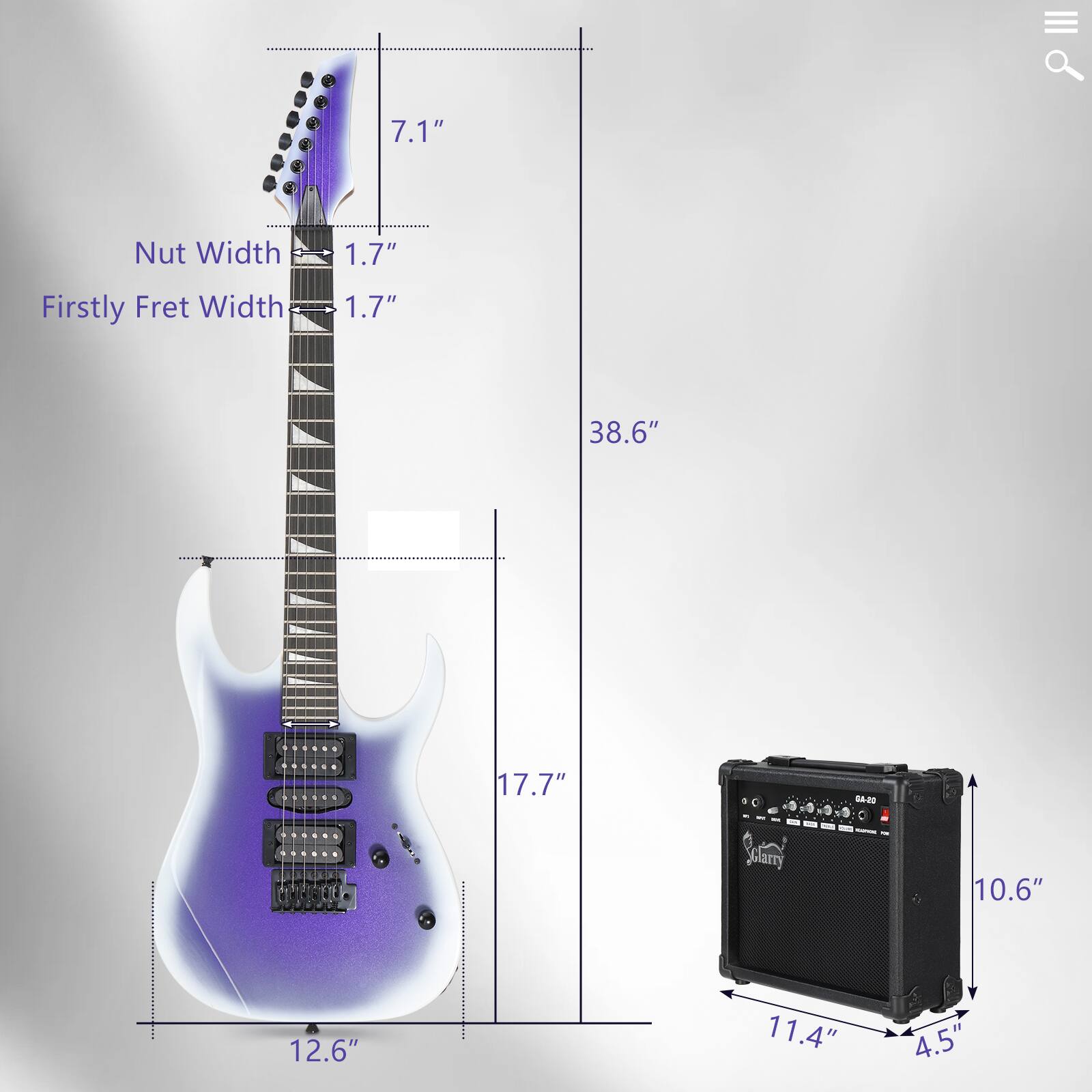 7.1" Nut Width  
1.7" Fret Width  
38.6"  
17.7"  
12.6"  
10.6"  
11.4"  
4.5"