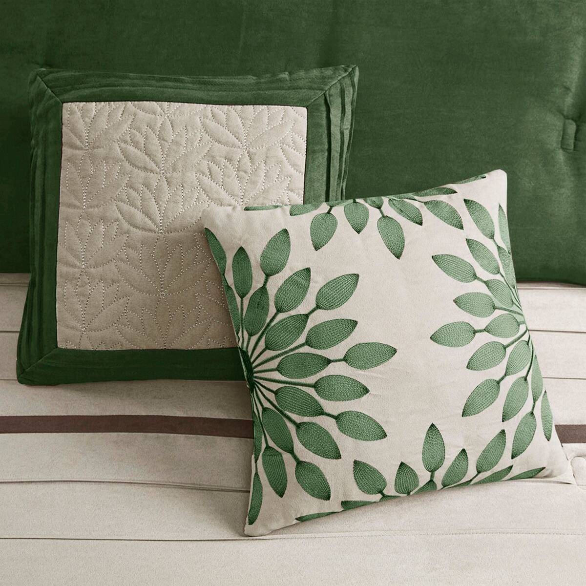 Back. TinyHomie - 7 PC Pieced Faux Suede Comforter Set Green King - Green.