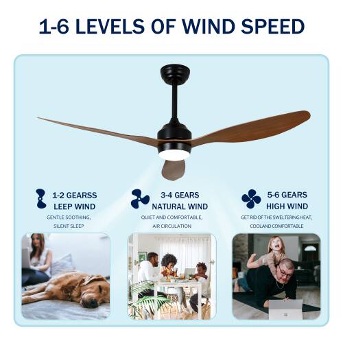 1-6 LEVELS OF WIND SPEED

1-2 GEARS: LEEP WIND
GENTLE SOOTHING, SILENT SLEEP

3-4 GEARS: NATURAL WIND
QUIET AND COMFORTABLE AIR CIRCULATION

5-6 GEARS: HIGH WIND
GET RID OF THE SWELTERING HEAT, COMFORTABLE