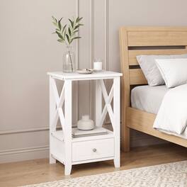 WELLFOR - 2-Tier 16" x 14" Multifunctional Nightstand with Storage Drawer - White