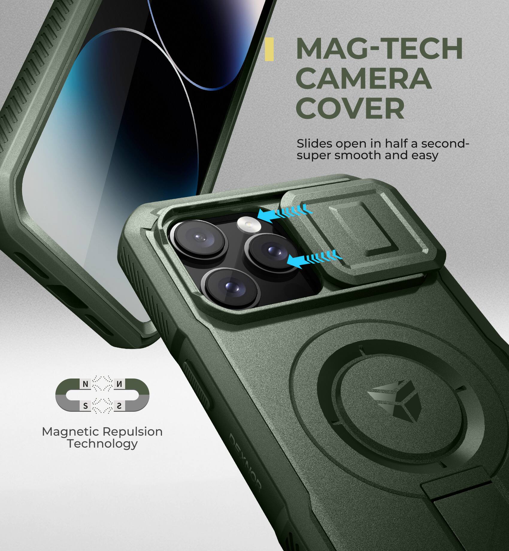 MAG-TECH CAMERA COVER Slides open in half a second- super smooth and easy Magnetic Repulsion Technology