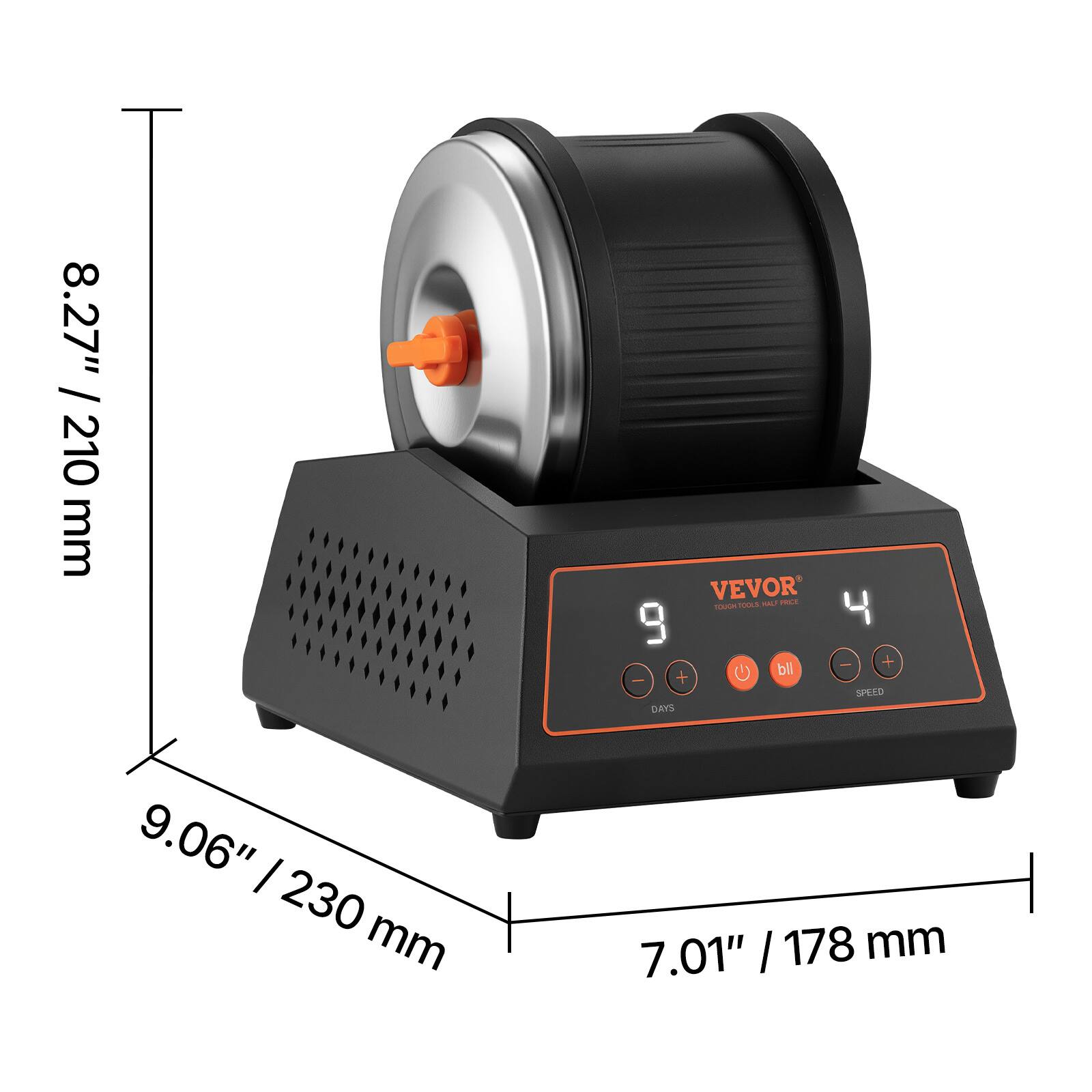 8.27" / 210 mm  
VEVOR  
TEATILS  
9 G  
bli I + DANS  
4 I + SPEED  
9.06" / 230 mm  
7.01" / 178 mm