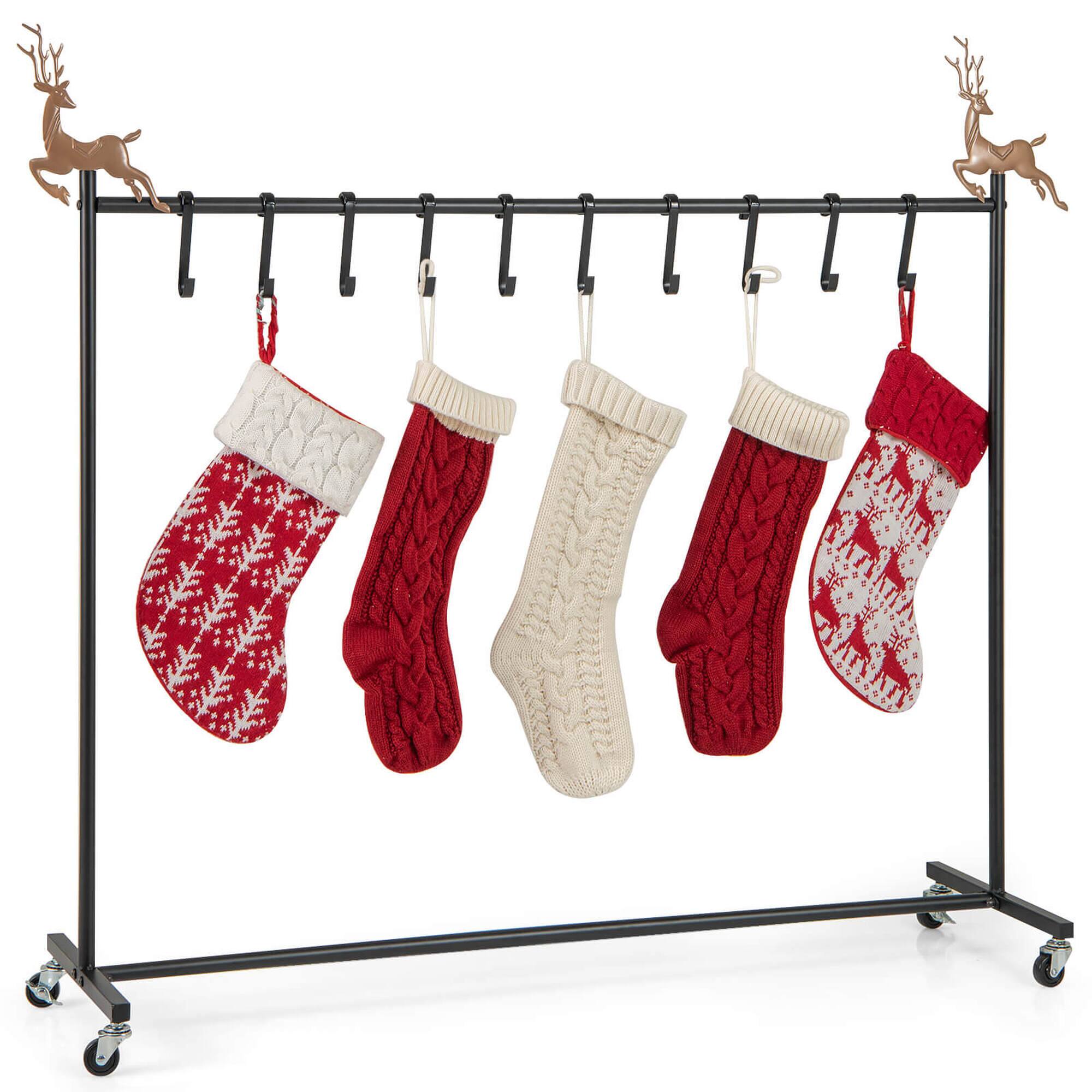 Front. Costway - Costway 10-Hook Christmas Stocking Holder Stand on Wheels with 6 Removable Xmas Tree - Black.