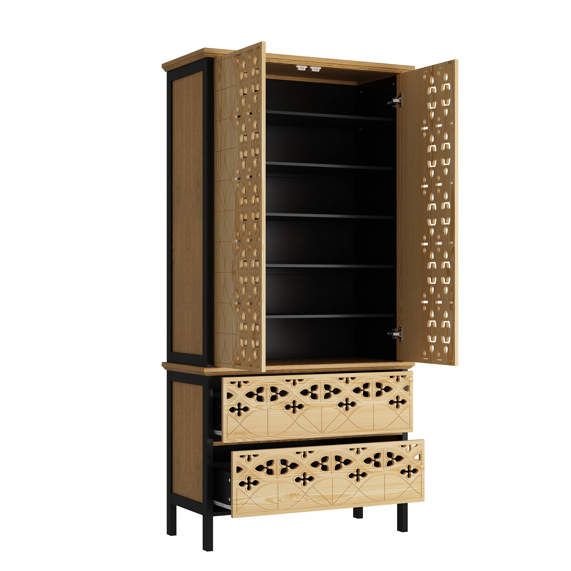 Left. Famapy - Famapy Press - Latch Display Cabinet with Anti - Tip - Artistic Storage for Home - Wooden & Black.