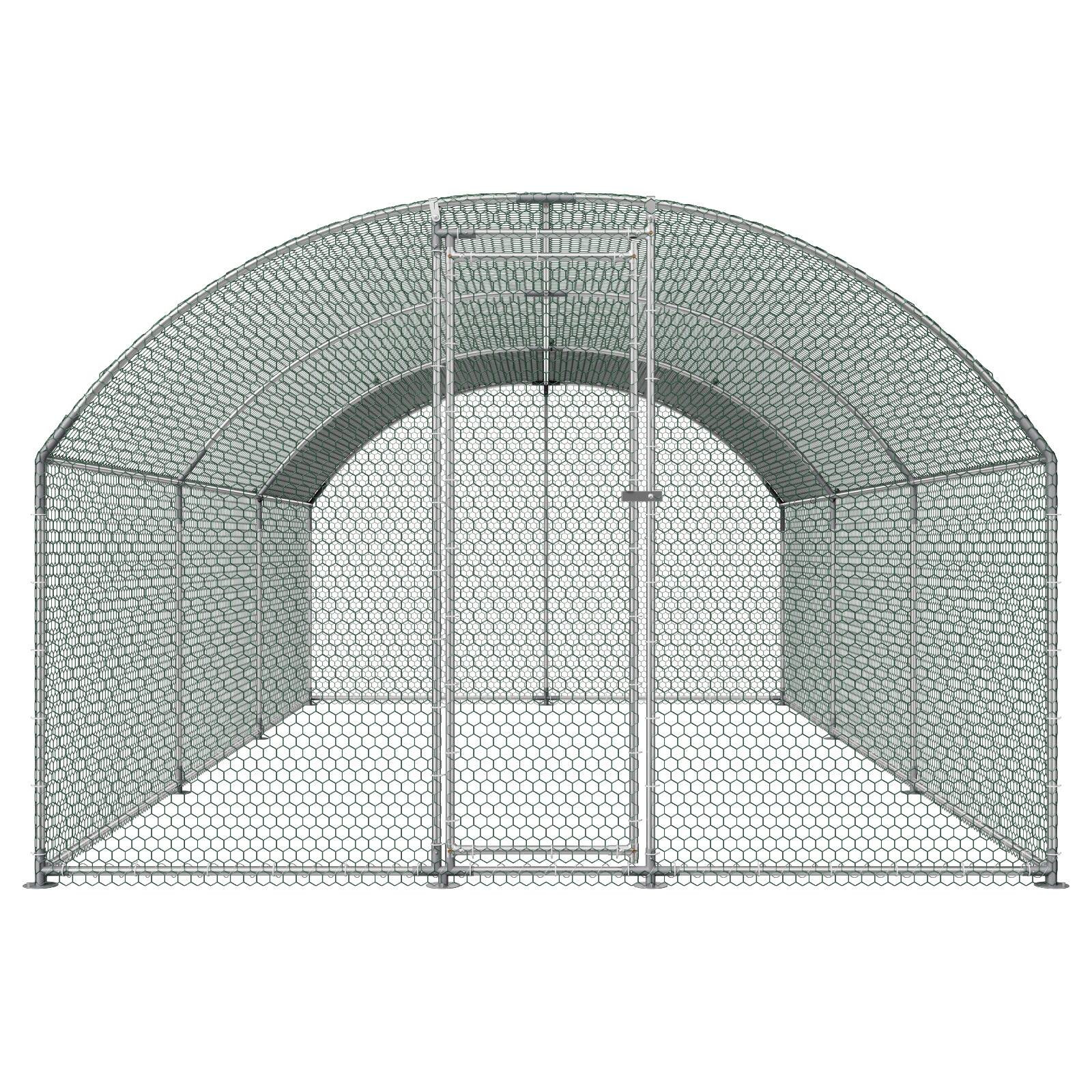 Alt View 5. VEVOR - Large Metal Chicken Coop, 9.8 x 19.7 x 6.6 ft, Walk-in Chicken Runs with Waterproof Cover, Dome Roof Hen House Enclosure - Silver.