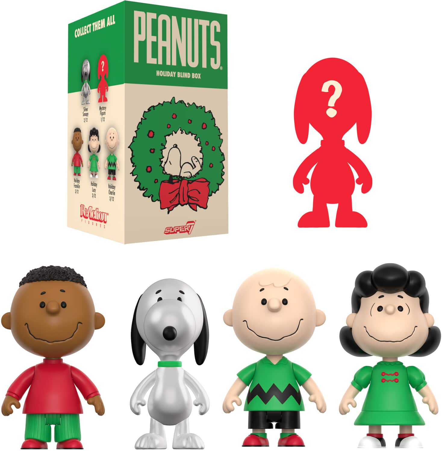Super7 - Peanuts - Reaction Blind Box Wv8 - Holiday 12pc Flat - COLLECTIBLES - Multicolor