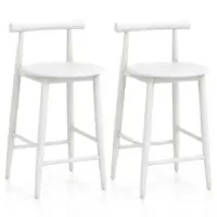 Costway Bar Chair Counter Height Stools Set of 2 with Acacia Wood Frame Supporting Legs - White - Front_Zoom