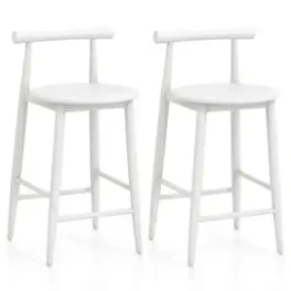 Costway - Bar Chair Counter Height Stools Set of 2 with Acacia Wood Frame Supporting Legs - White