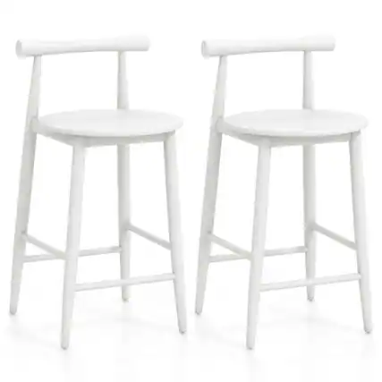 Front. Costway - Bar Chair Counter Height Stools Set of 2 with Acacia Wood Frame Supporting Legs - White.
