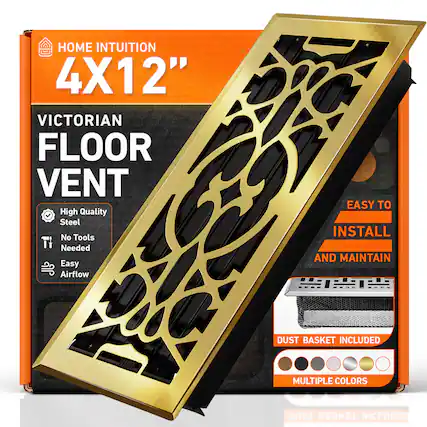 HOME INTUITION
4X12"
VICTORIAN FLOOR VENT
EASY TO INSTALL AND MAINTAIN
High Quality Steel
No Tools Needed
Easy Airflow
DUST BASKET INCLUDED
MULTIPLE COLORS