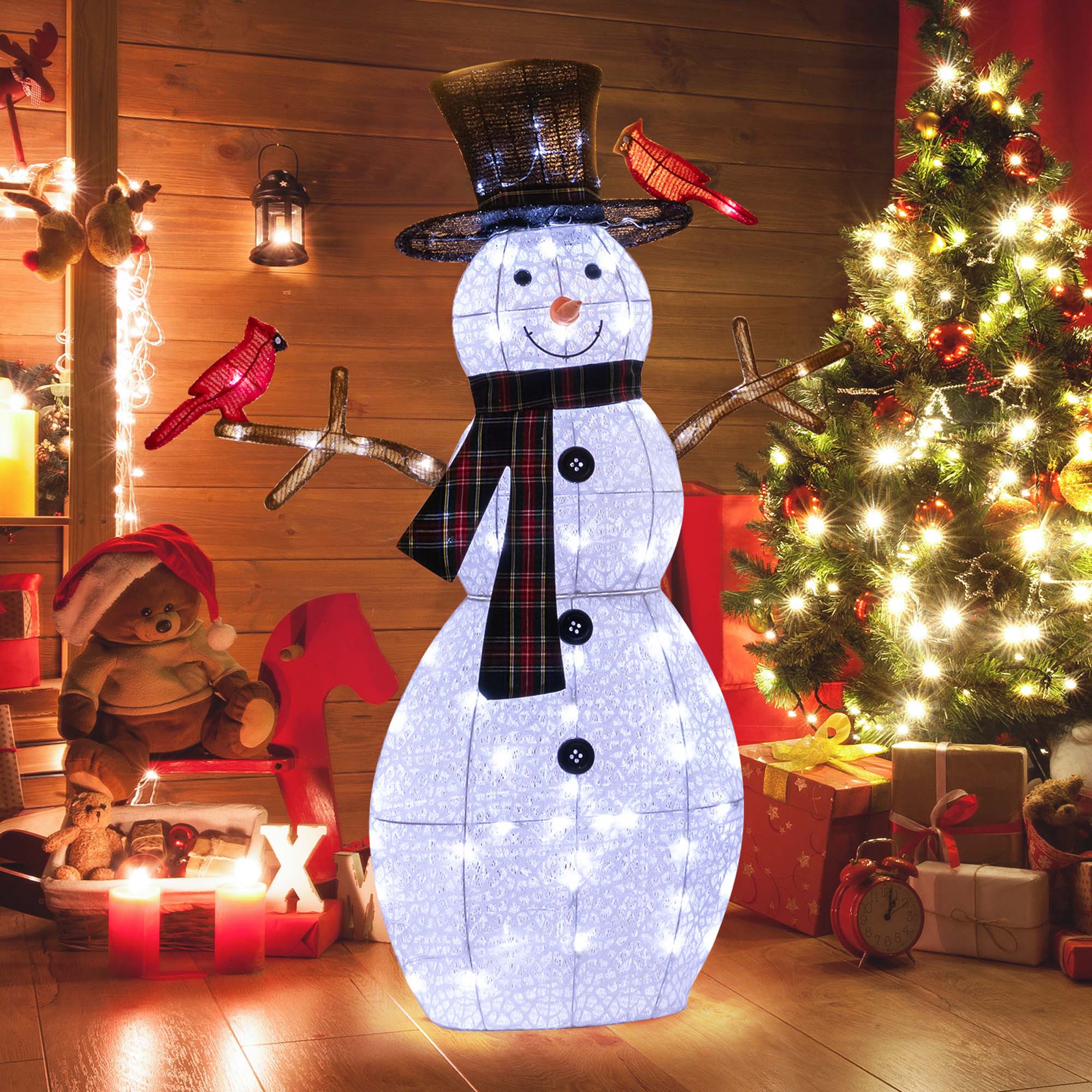 Alt View 11. Costway - 4.2 FT Pre-Lit Snowman & Redbirds Christmas Decoration with LED Lights Holiday - Multicolor.