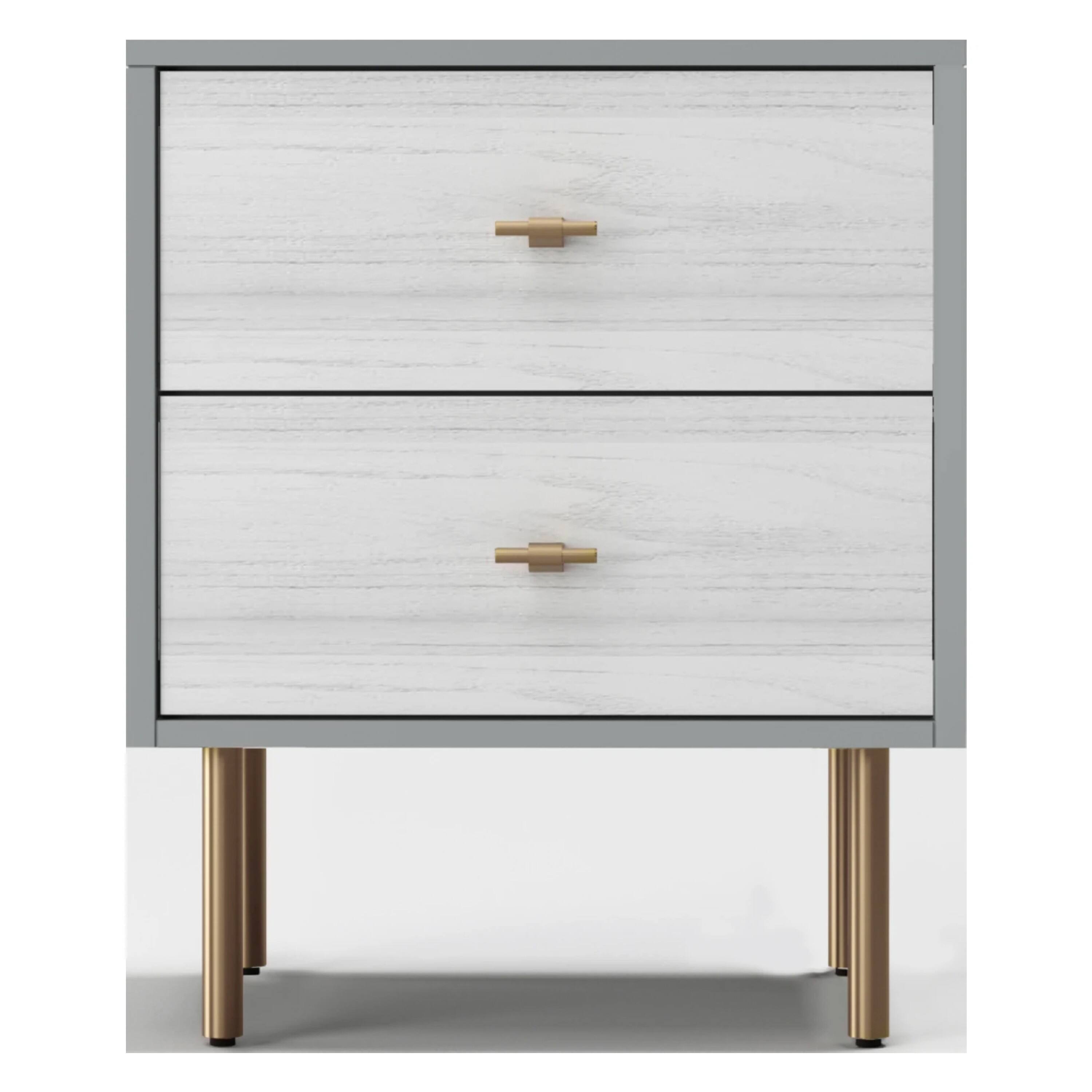 Angle. Manhattan Lane - Dap 24 Inch 2 Drawer Nightstand, Satin  Handles and Legs - Gray, White, Gold.