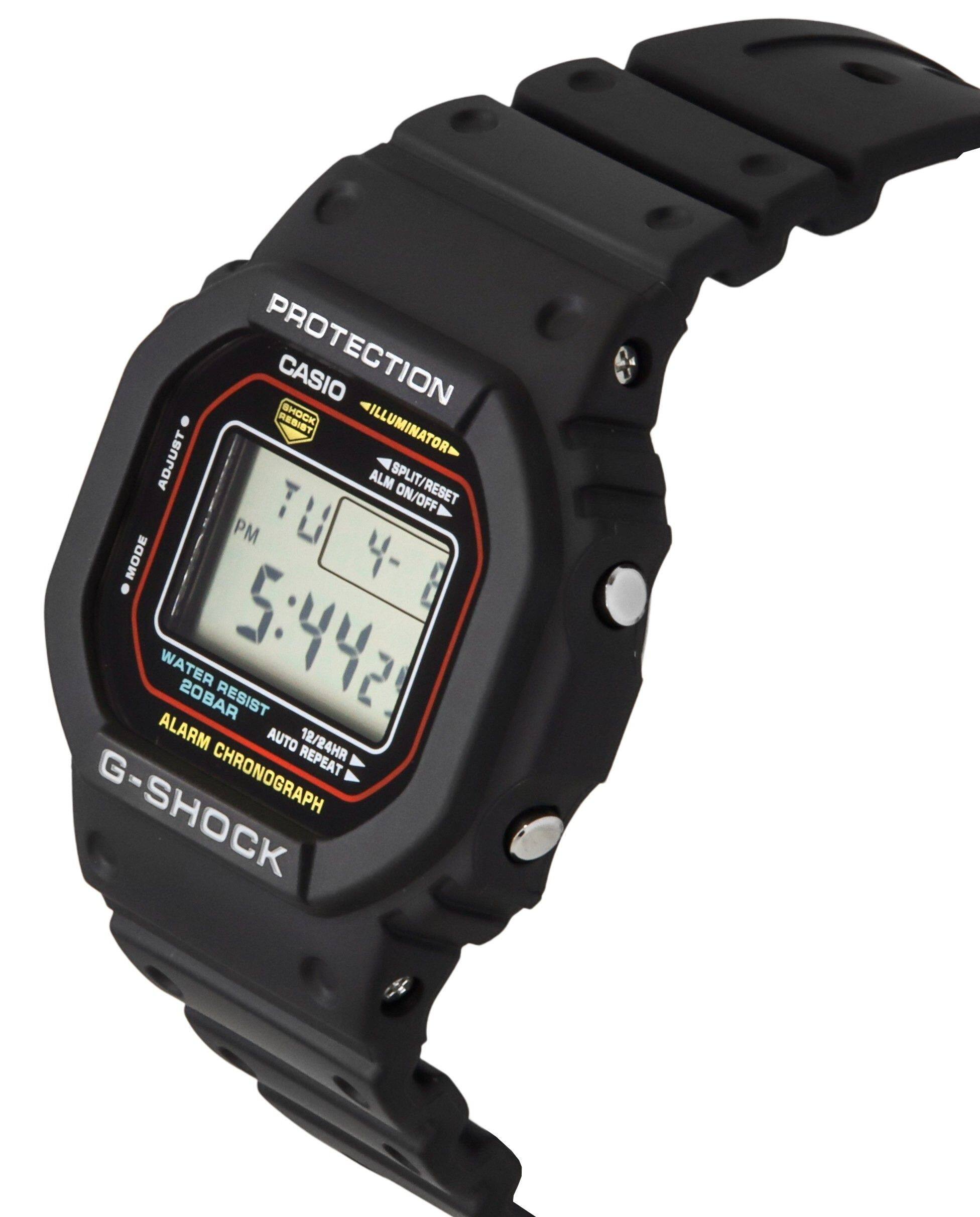 PROTECTION CASIO G-SHOCK ILLUMINATOR ADJUST ALM SPLIT/RESET TU ON/OFF PM MODE 4- WATER 20BAR RESIST 5:442 ALARM AUTO 12/24HR CHRONOGRAPH REPEAT