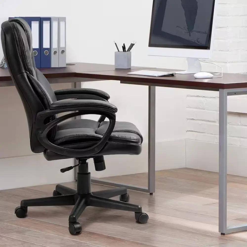 Back. Platinum-Level - Big and Tall Ergonomically Designed Leather Executive Chair with Swivel - Black.
