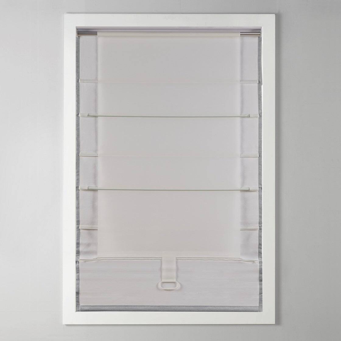 Back. BreeBe - Basketweave Room Darkening Cordless Roman Shade - Grey.