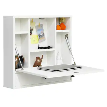 Front. Costway - Costway Wall-Mount Floating Desk Foldable Space Saving Laptop Workstation White - White.