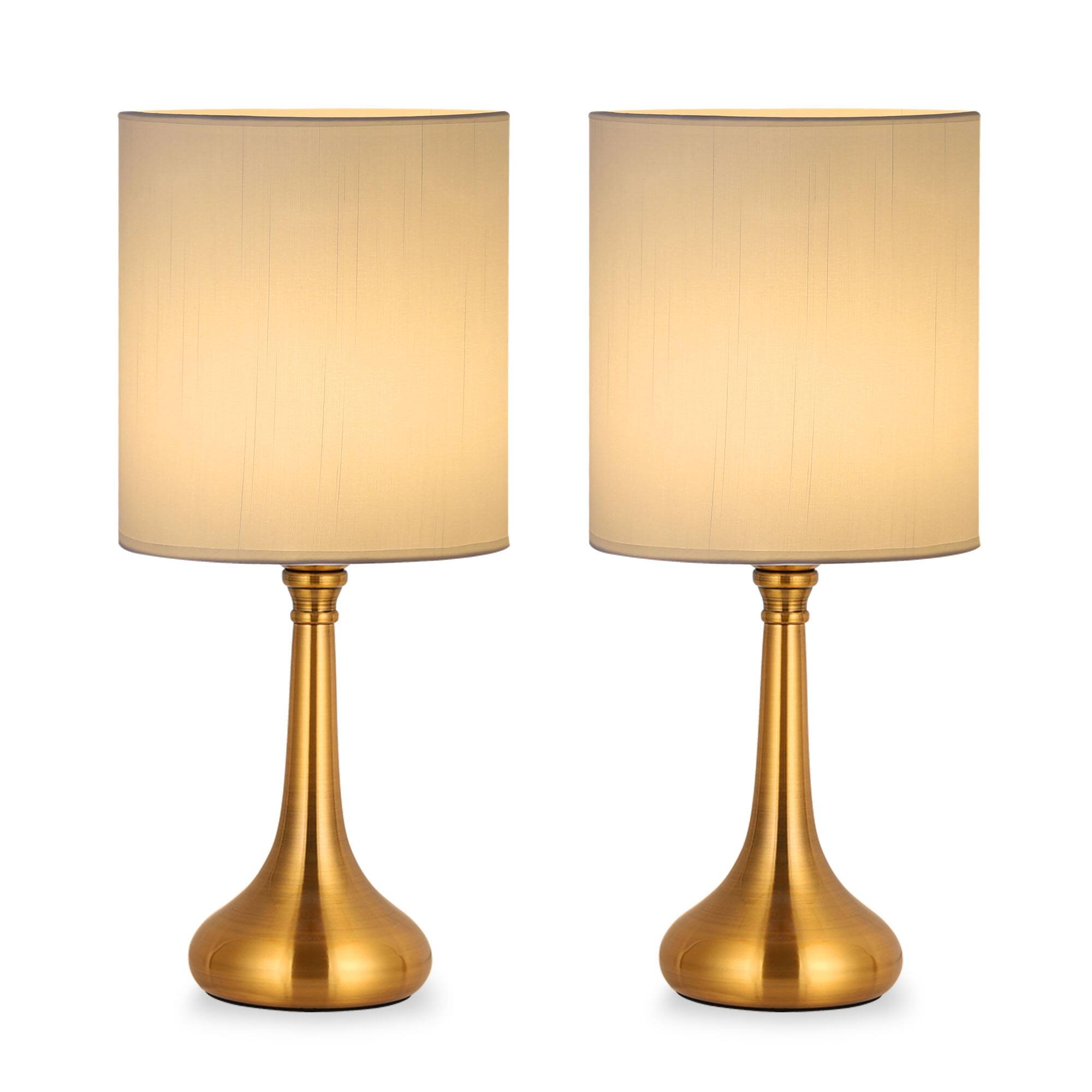 Back. Oumilen - Set of 2 Vintage Table Lamp Nightstand Metal Base Bedside Lamps for Living Room.