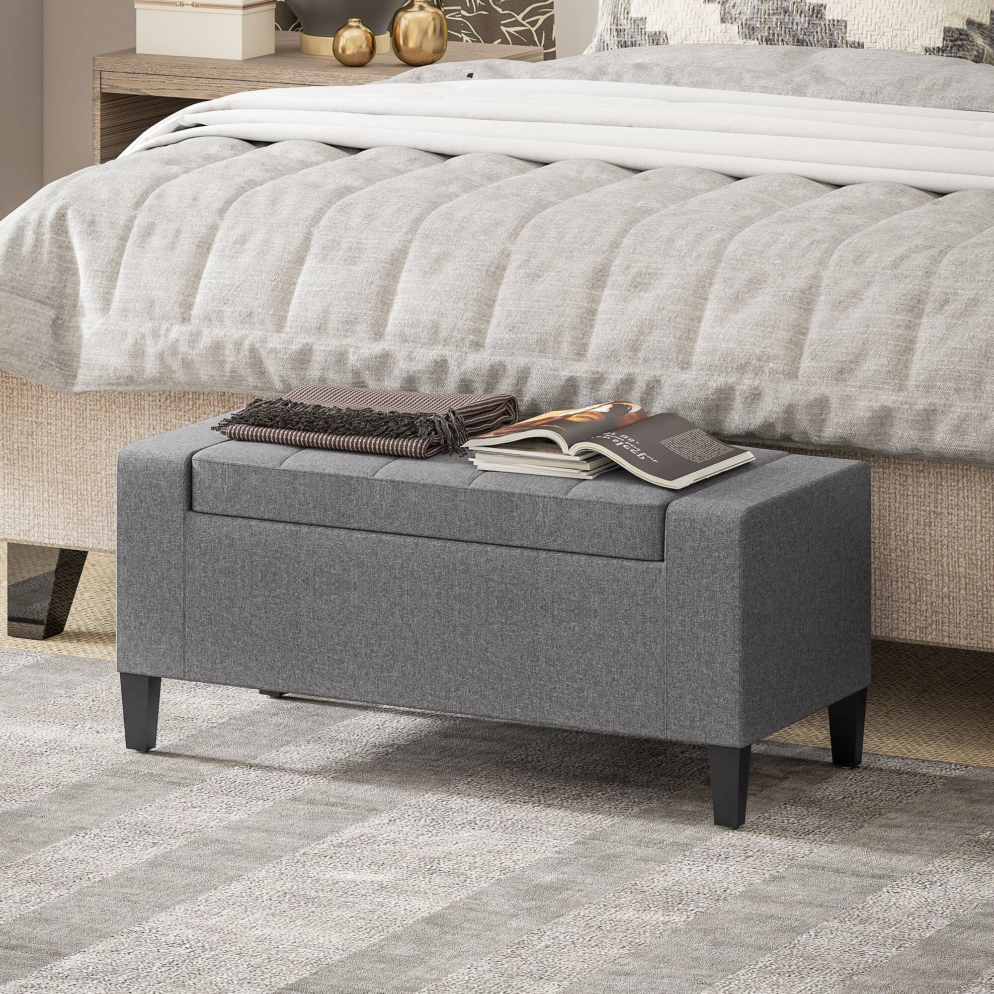 Alt View 1. Homcom - Ottoman with Storage, Storage Ottoman Bench with Lift Top and Rubberwood Legs - Gray.