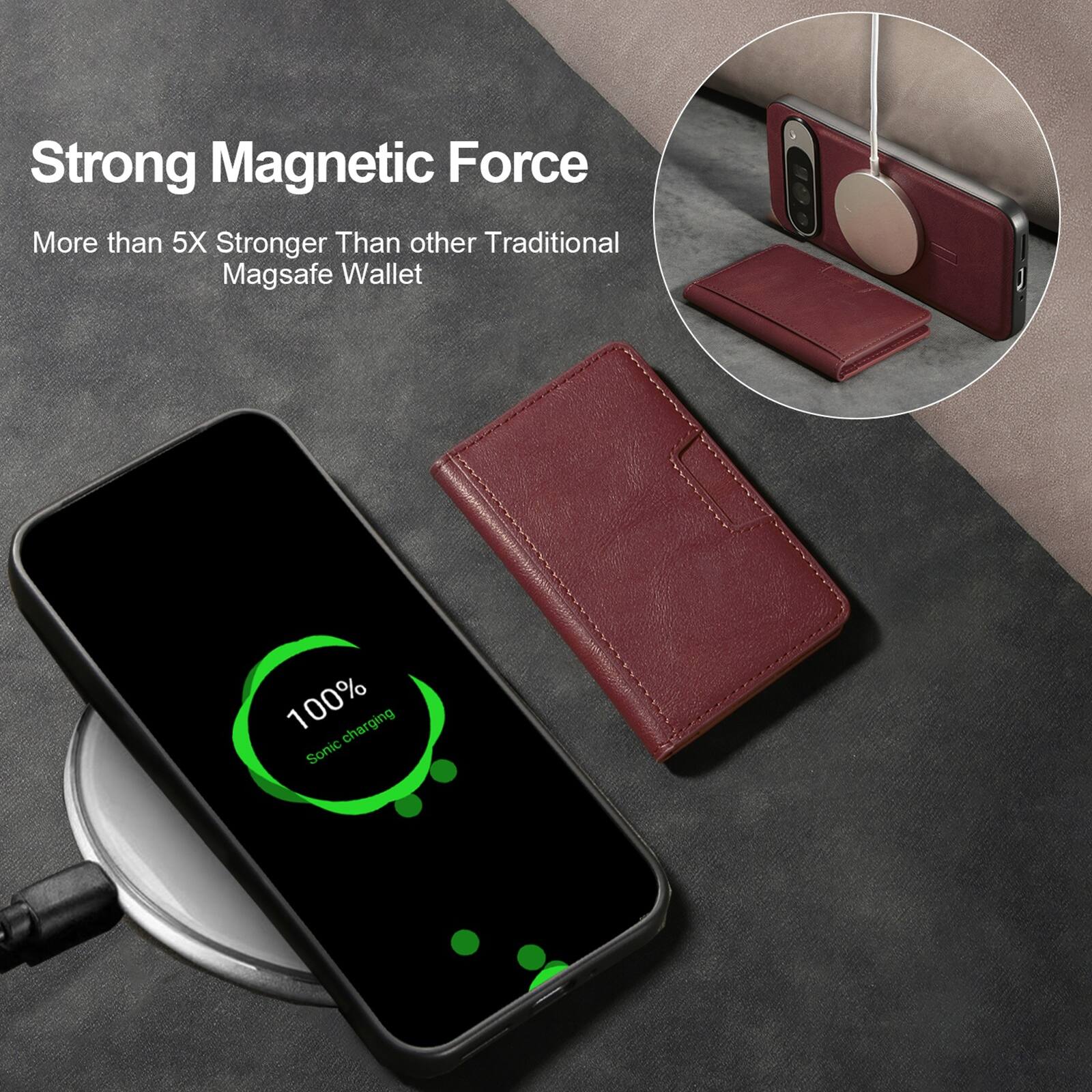 Strong Magnetic Force  
More than 5X Stronger Than other Traditional Magsafe Wallet  

100% charging Sonic