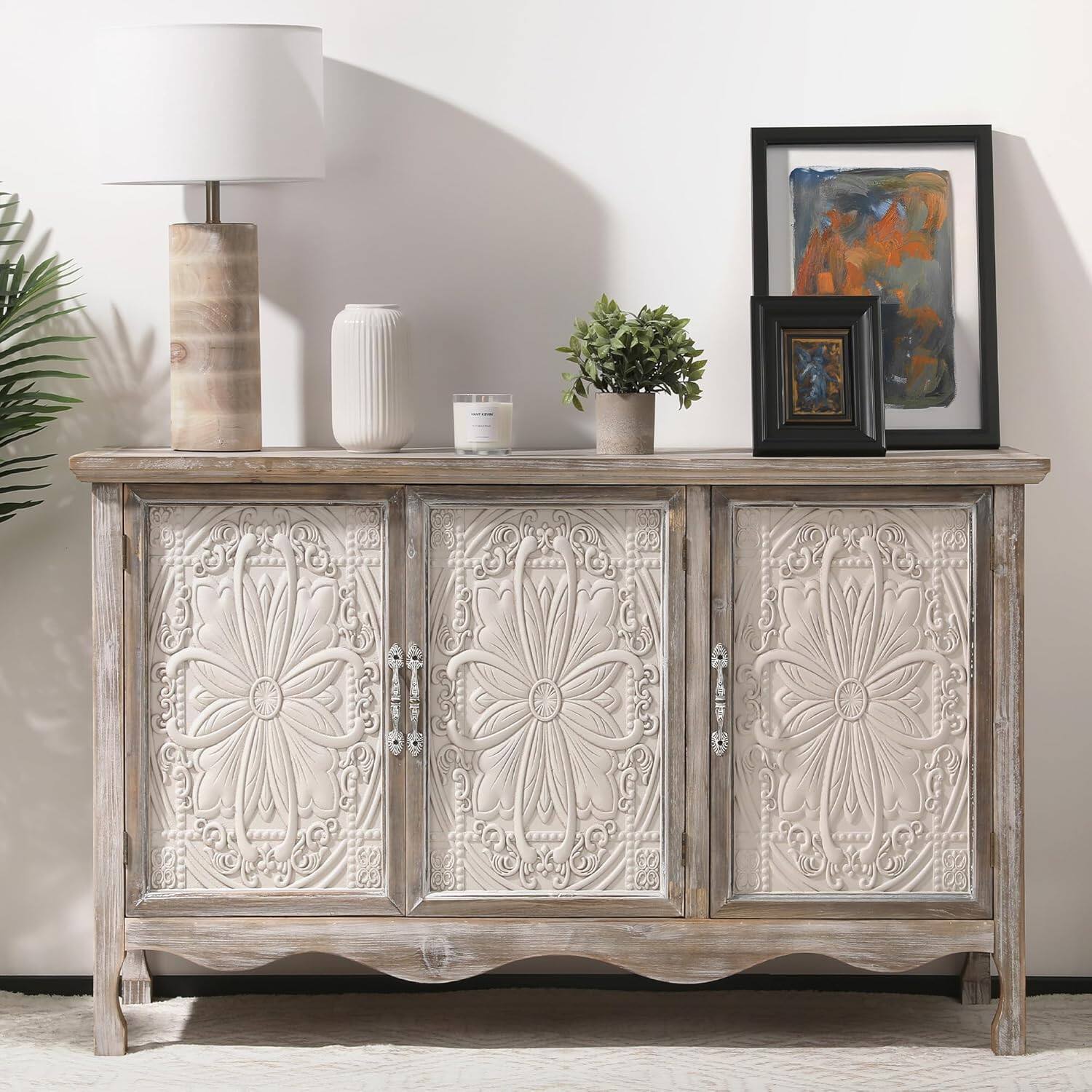 Alt View 4. RoyalCraft - RoyalCraft Farmhouse Buffet Cabinet Solid Wood Sideboard Storage Table, Gray - Wash Grey.