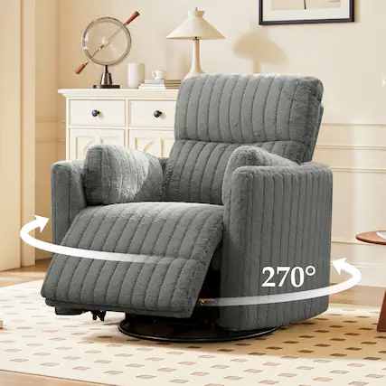 Front. KERDOM - Power Recliner Nursery Chair, Electric Swivel Rocking Glider with USB & Type-C Charge, Plush Armchair Reclining Sofa - Carbon Grey.