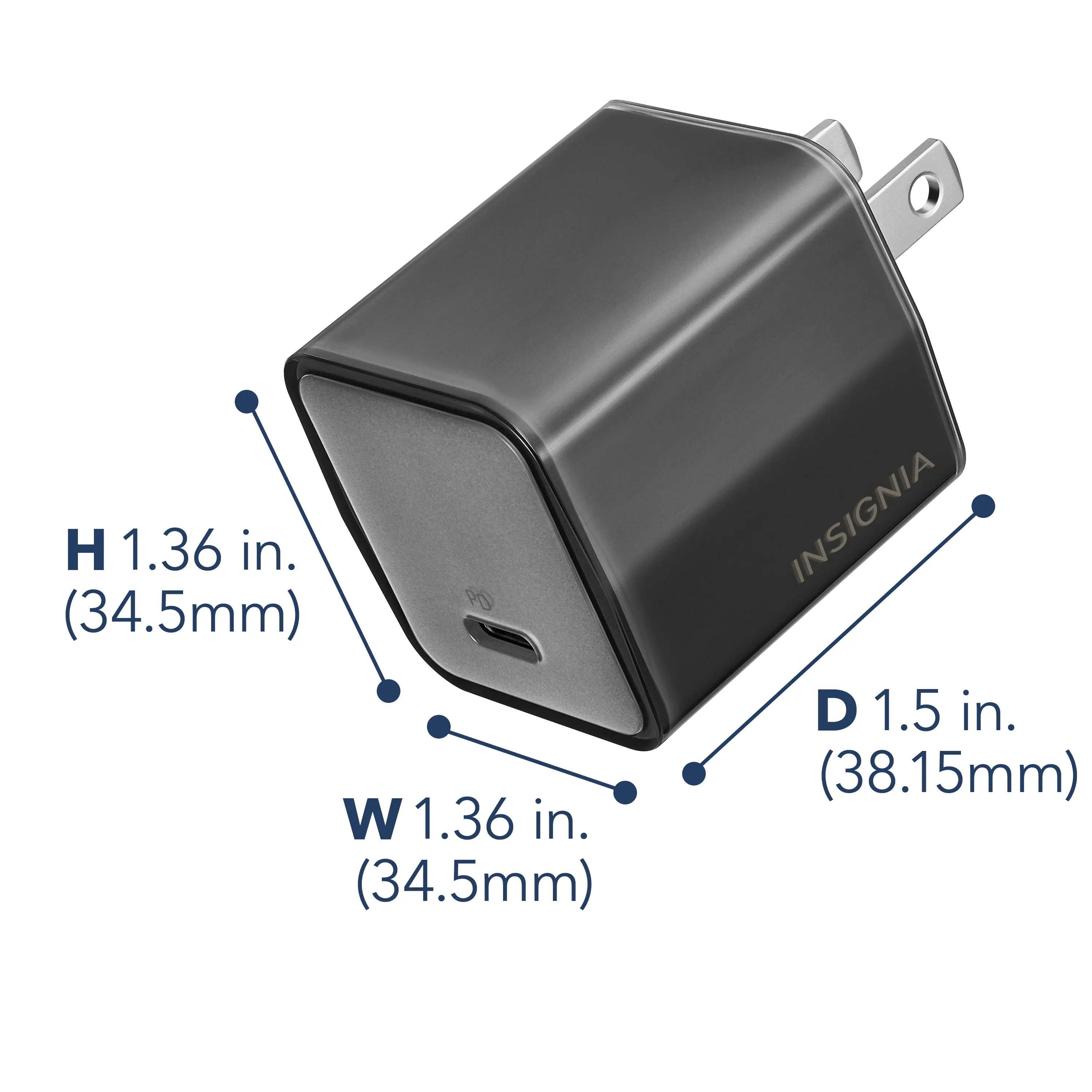 The text on the image reads:

H 1.36 in. (34.5mm) W 1.36 in. (34.5mm) INSIGNIA D 1.5 in. (38.15mm)