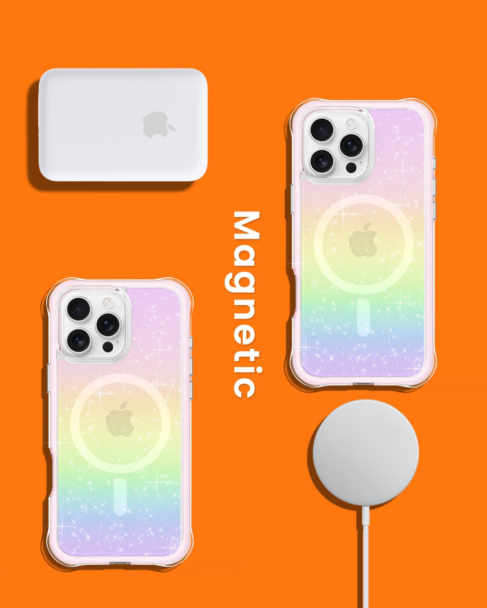 Alt View 7. Ornarto - ORNARTO Air Case for iPhone 16 Pro Max Clear, Compatible with MagSafe, Military-Grade Drop Protection Cover-Rose Aurora - Rose Aurora.