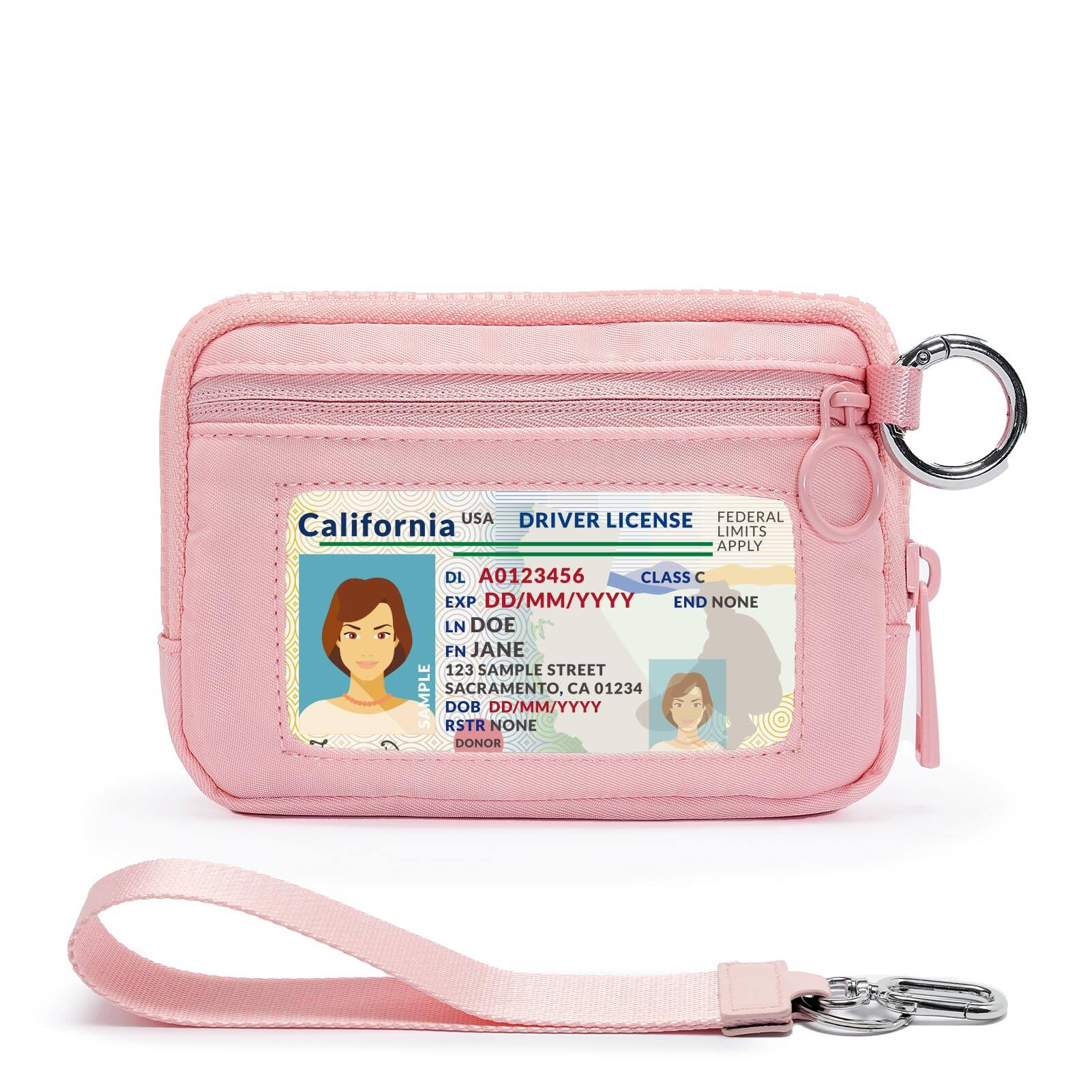 Jadie Link - Beige Mini Zip Card Case Women Clear Window Purse Lightweight Small Zipper Wallet Portable Organizer Premium - Pink