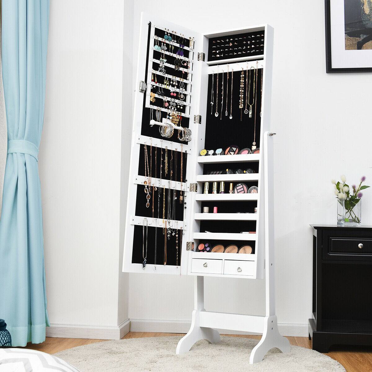 Alt View 1. Ecooso - Lockable Mirrored Jewelry Cabinet Armoire Organizer with Full-Length Mirror and Storage.