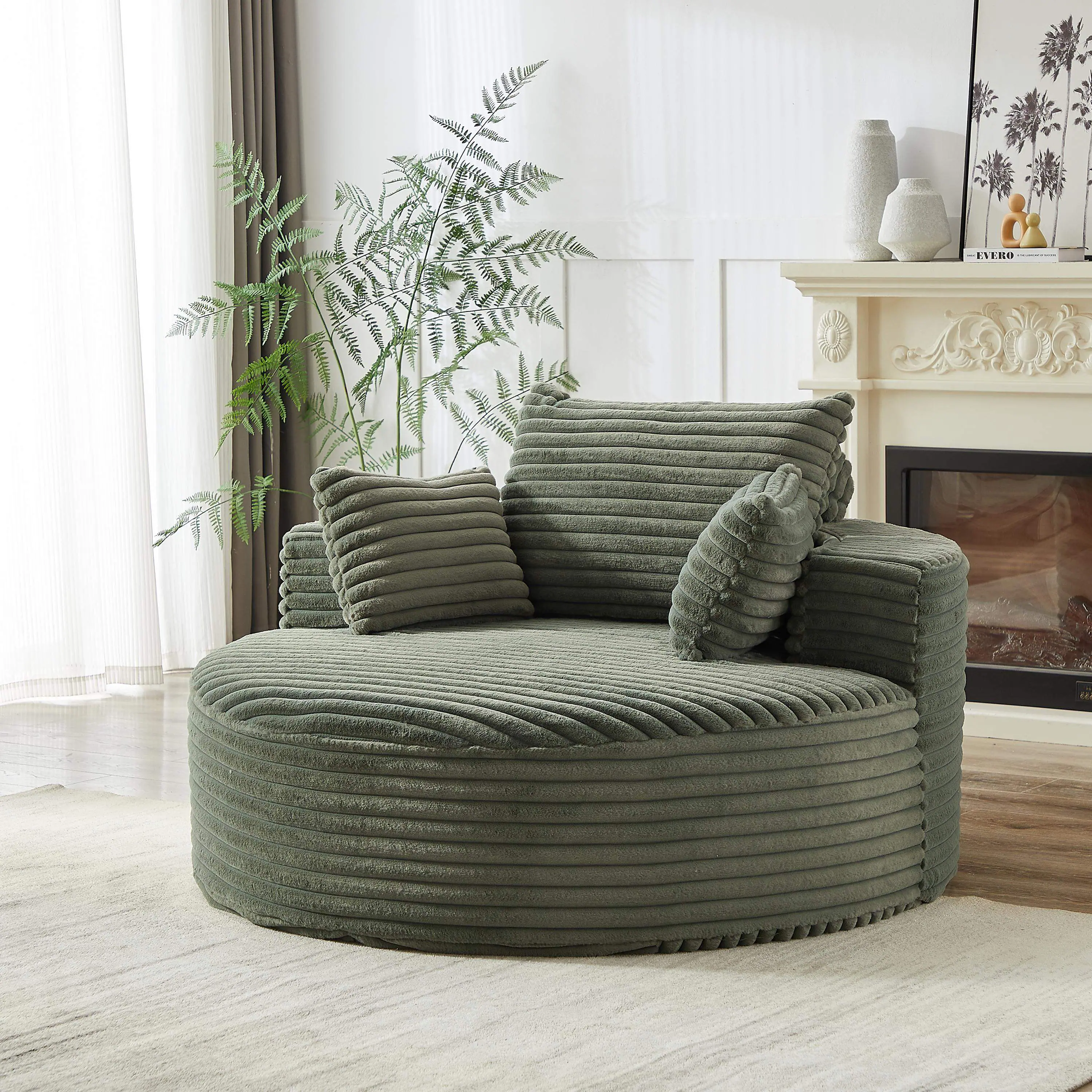 Left. Roomtec - 55L Corduroy Sponge single sofaNo Assembly RequiredFluffy Modern Sleeper Chair for Living room Bedroom Lounge and - Green.