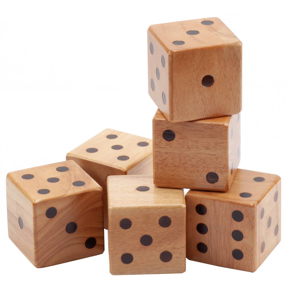 Angle. GSE Games & Sports Expert - 3.5-Inch Premium Oak Giant Yard Dice Set with Bucket and Yardzee & Farkle Scorecard..