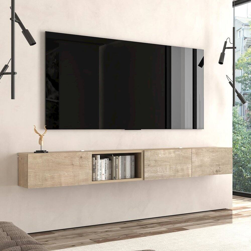 Left. Atelier Mobili - Floating TV Stand - Wall Mounted TV Stand for 75 Inch TV -  Modern - Beige.