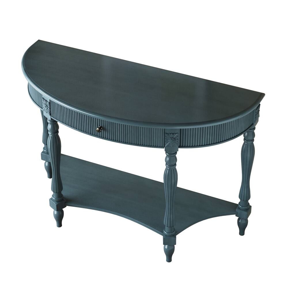 Alt View 8. Loheer - Loheer Half Moon Console Table with Drawer, Solid Wood Entryway Table, Antique Blue - Antique Blue.