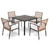 Front. Yardgrace - 5-Piece Wicker Outdoor Patio Dining Set 4 Cushioned Chairs Square Table with Umbrella Hole for Backyard Garden Poolside - Brown.